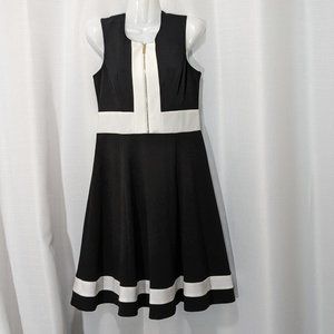 Calvin Klein Black White Sleeveless Fit Flare A-Line Illusion Hem Crepe Dress